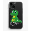 Inspirace pro použití zelené matné samolepicí fólie – veselý kreslený krokodýl s nápisem Kroko na průhledném krytu telefonu.