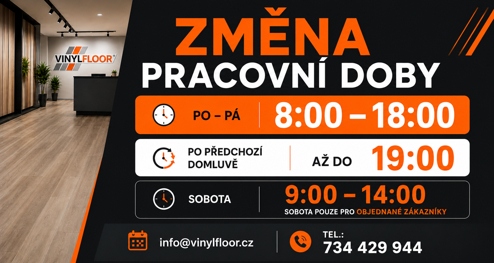 Změna otevírací doby vzorkové prodejny Vinylfloor Hostivice