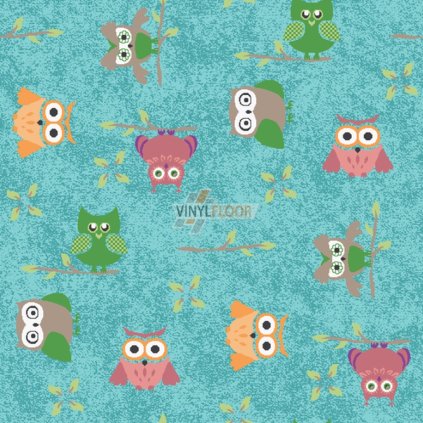 Koberec dětský Sovička 5298 tyrkysový Vinylfloor