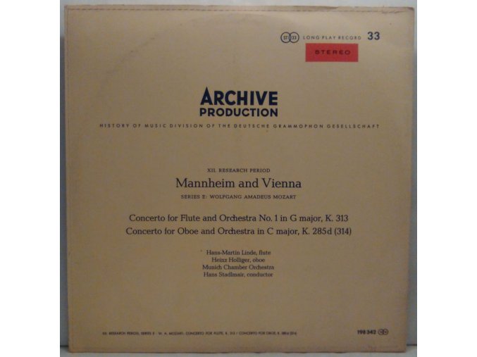 LP Wolfgang Amadeus Mozart - Heinz Holliger, Hans-Martin Linde, Münchener Kammerorchester/Hans Stadlmair - Mannheim und Wien, 1965