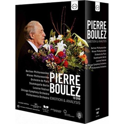 VINYLO.SK | BERLINER PHILHARMONIKER, WIENER PHILHARMONIKER, ORCHESTRE DE PARIS, STAATSKAPELLE BERLIN, LUCERNE FESTIVAL, CHICAGO SYMPHONY ORCHESTRA, PHIL ♫ EUROARTS - PIERRE BOULEZ: EMOTION & ANALYSIS [10DVD] 0880242610089