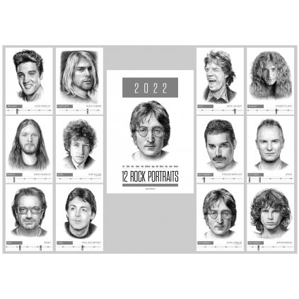VINYLO.SK | Unikátny kalendár kreslených portrétov rockových hviezd 2022