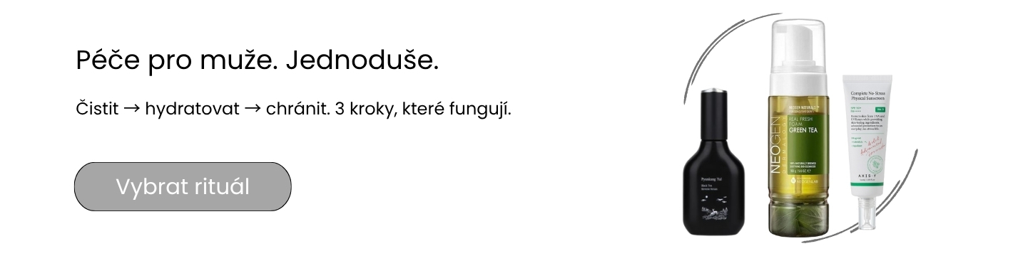 Pánská skincare – minimalistický bílý banner, 3krokový rituál