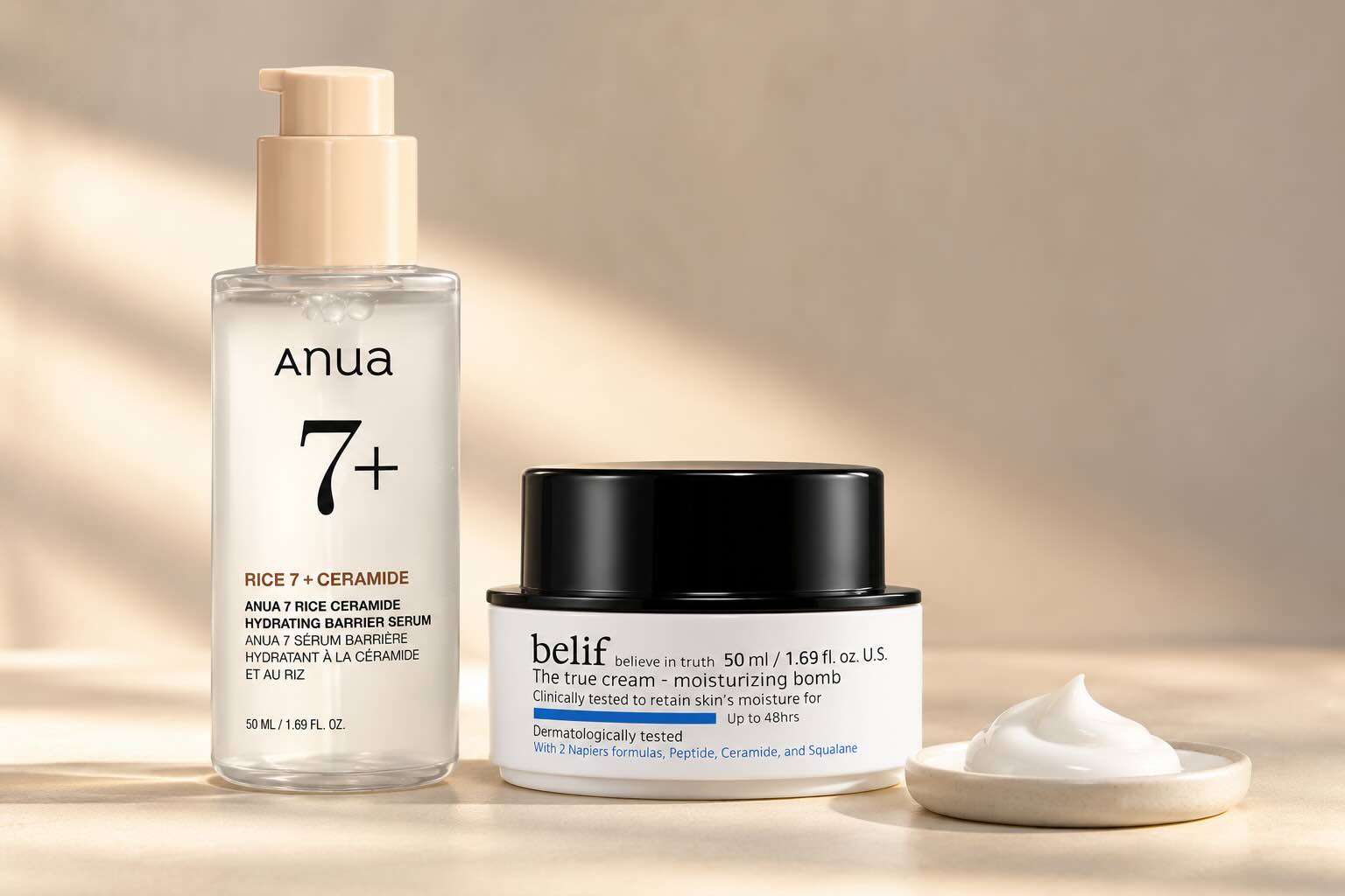 DUO Autumn comfort: ANUA 7 Rice Ceramide Serum and Belif The True Cream