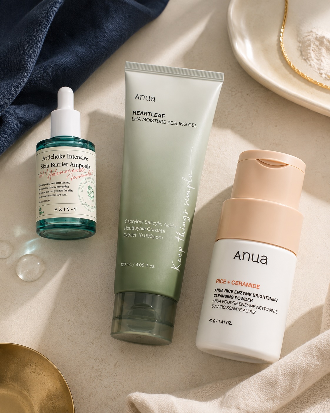 Tři produkty pro skin cycling rotaci – exfoliace a regenerace