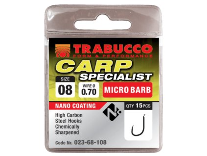 Trabucco háčky Carp Specialist Micro Barb 15ks (Velikost vel. 08)