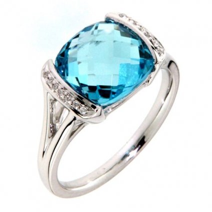 Zlatý briliantový prsteň s modrým topásom 4386-1034