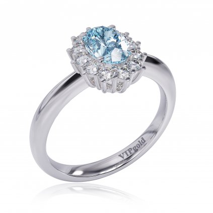 Prsteň s briliantmi a modrým topásom v bielom zlate R335-60481