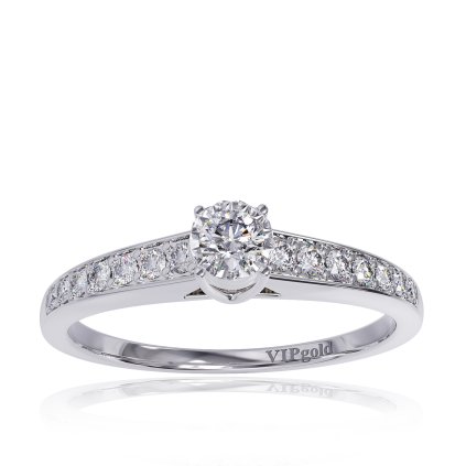 Zásnubný prsteň s briliantmi z bieleho 14K zlata