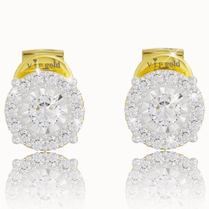 Decentné napichovacie náušnice s diamantmi v žltom zlate, 14K
