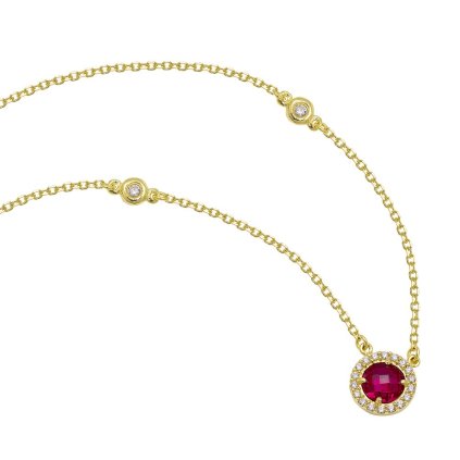 Gold necklace with red zircon made of yellow gold, 14K