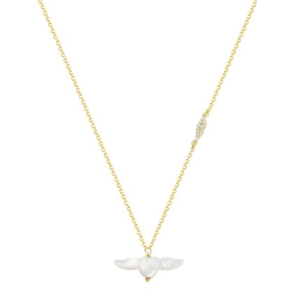 Gold necklace heart with wings, 14K yellow gold