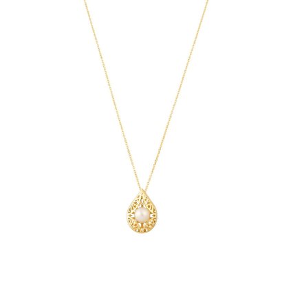 Gold drop necklace with pearl, 14K