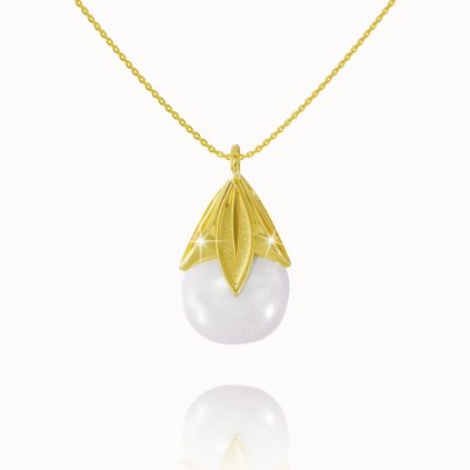 Elegant chain with a pearl pendant made of 14K yellow gold