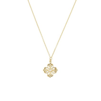 Gold necklace cross in a flower, 14K yellow gold