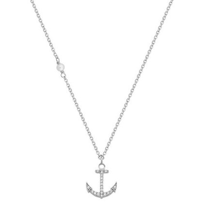 Gold necklace with anchor pendant made of white gold, 14K