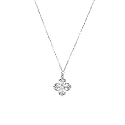 Cross necklace in a flower, 14K white gold