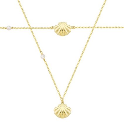 Gold set with shell pattern, 14K yellow gold