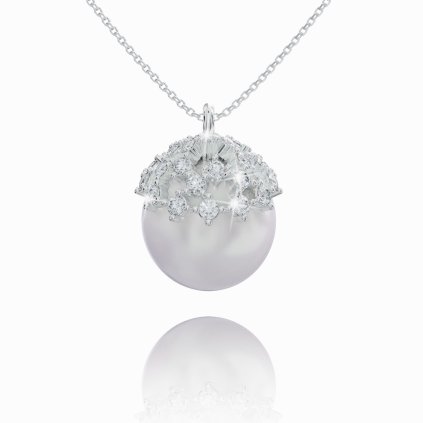 Elegant necklace with a pearl decorated with zircons, 14K