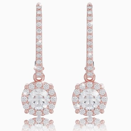 Dámske visiace elegantné náušnice so zirkónmi, ružové zlato 14K