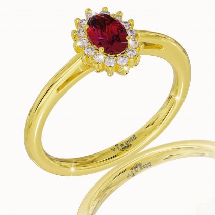 Prsteň s briliantmi a rubínom v žltom zlate R335-60481