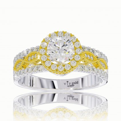 Zásnubný prsteň s briliantmi v bielo-žltom zlate R329-08042