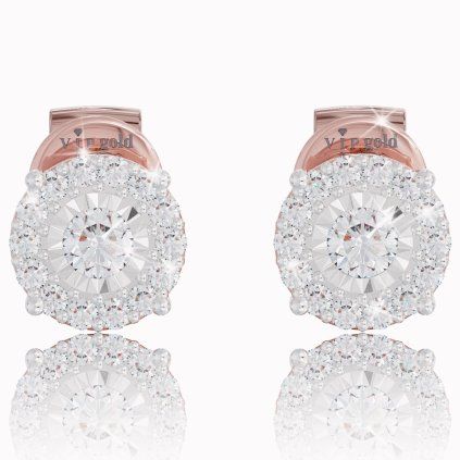 Subtle stud earrings with diamonds in red gold, 14K