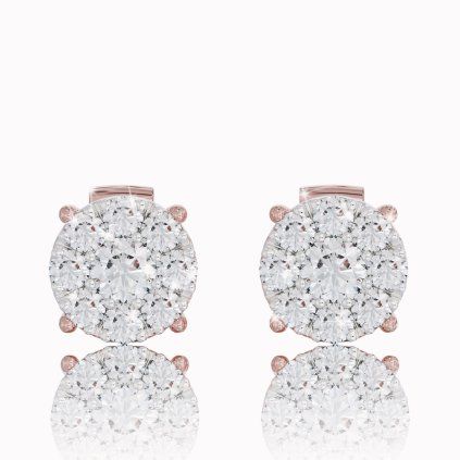 Delicate diamond stud earrings in red gold, 14K
