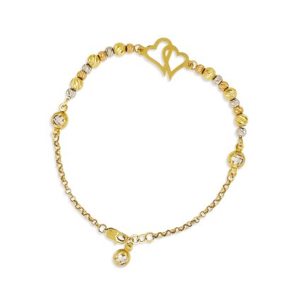 Romantický náramok zo žltého zlata s Diamond cut guľôčkami, 14K