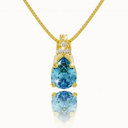 Zlatý briliantový náhrdelník CLN1163z s modrým topásom