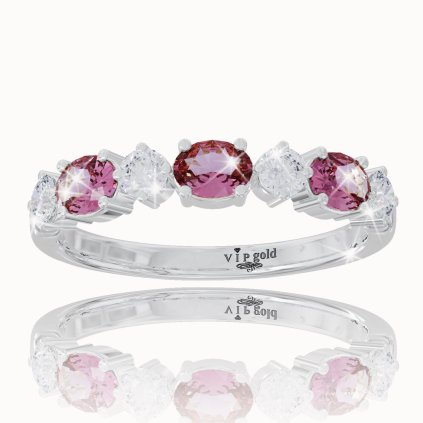 Prsteň s turmalínom a bielymi zafírmi v bielom zlate, 14K