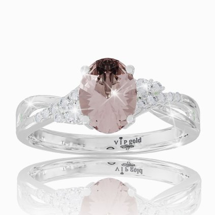 Zlatý prsteň s morganitom a bielymi zafírmi v bielom 14K zlate