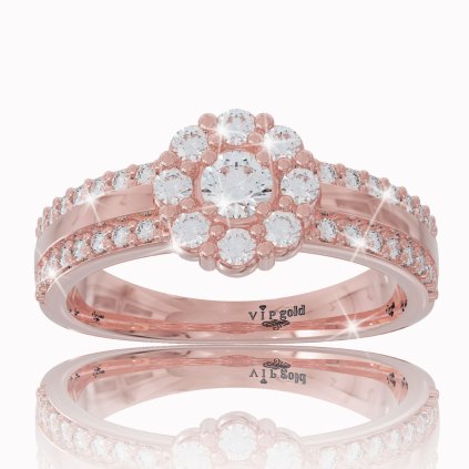 Zlatý prsteň Rosalie s bielymi zafírmi v červenom zlate