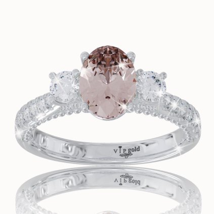 Zlatý prsteň s morganitom a bielymi zafírmi v 14K bielom zlate