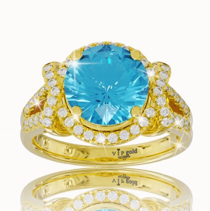 Prsteň s modrým a bielym topásom v žltom zlate R34416z