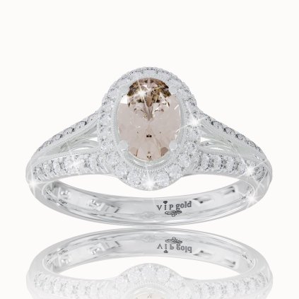 Zlatý prsteň s morganitom a bielymi zafírmi v bielom zlate 14K