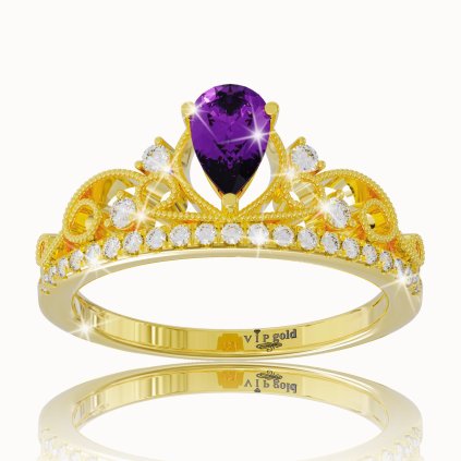 Diamantový prsteň s rodolitovým granátom v žltom zlate R34599z