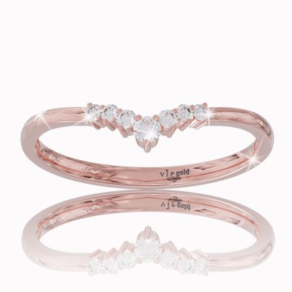 Zlatý prsteň s bielymi zafírmi v červenom zlate 14K