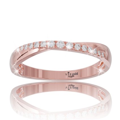 Zlatý prsteň s bielymi zafírmi v červenom zlate 14K