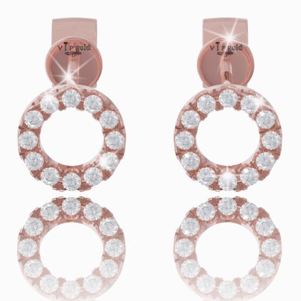 Minimalistické náušnice krúžky s bielymi zafírmi, červené zlato 14K