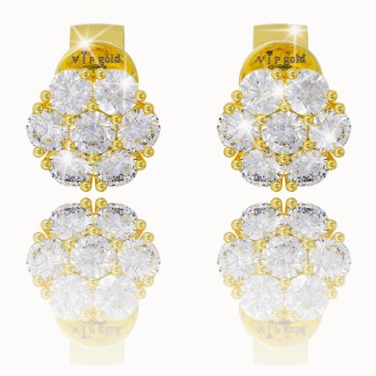 Dámske náušnice Flower s bielymi zafírmi, žlté zlato 14K