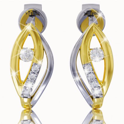 Zlaté náušnice EE3673zb s bielymi zafírmi / diamantmi