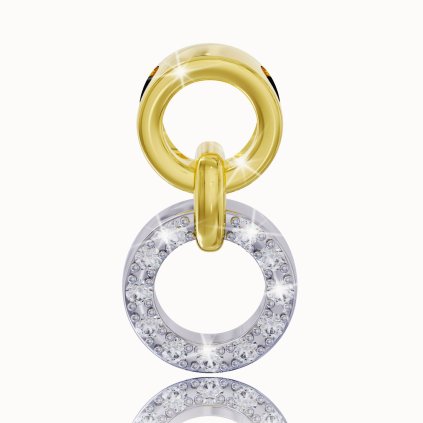 Prívesok v tvare krúžkov s bielymi zafírmi z 14K žltobieleho zlata