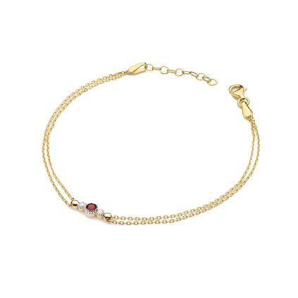 Yellow gold bracelet with diamonds and ruby, 14K