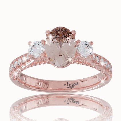 Luxusný diamantový prsteň s morganitom v červenom zlate