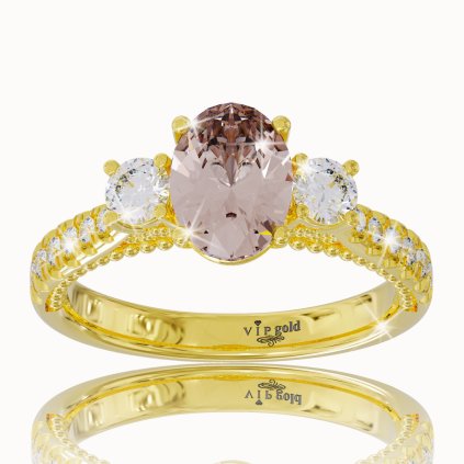 Luxusný diamantový prsteň s morganitom v žltom zlate 14K