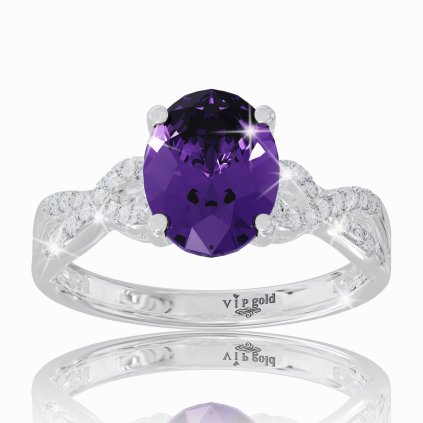 Diamantový luxusný prsteň s ametystom v bielom zlate 14K