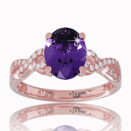 Diamantový luxusný prsteň s ametystom v červenom zlate 14K