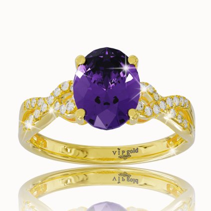 Diamantový luxusný prsteň s ametystom v žltom zlate 14K
