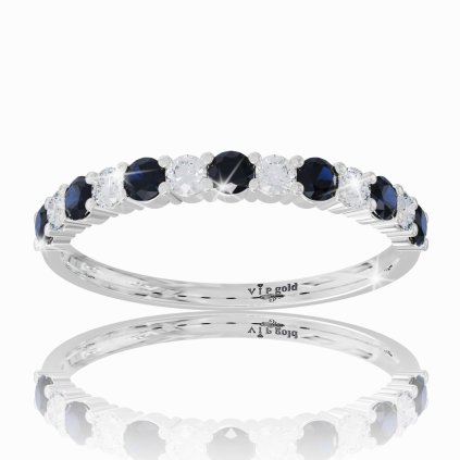 Diamantový prsteň s modrými zafírmi v bielom zlate 14K